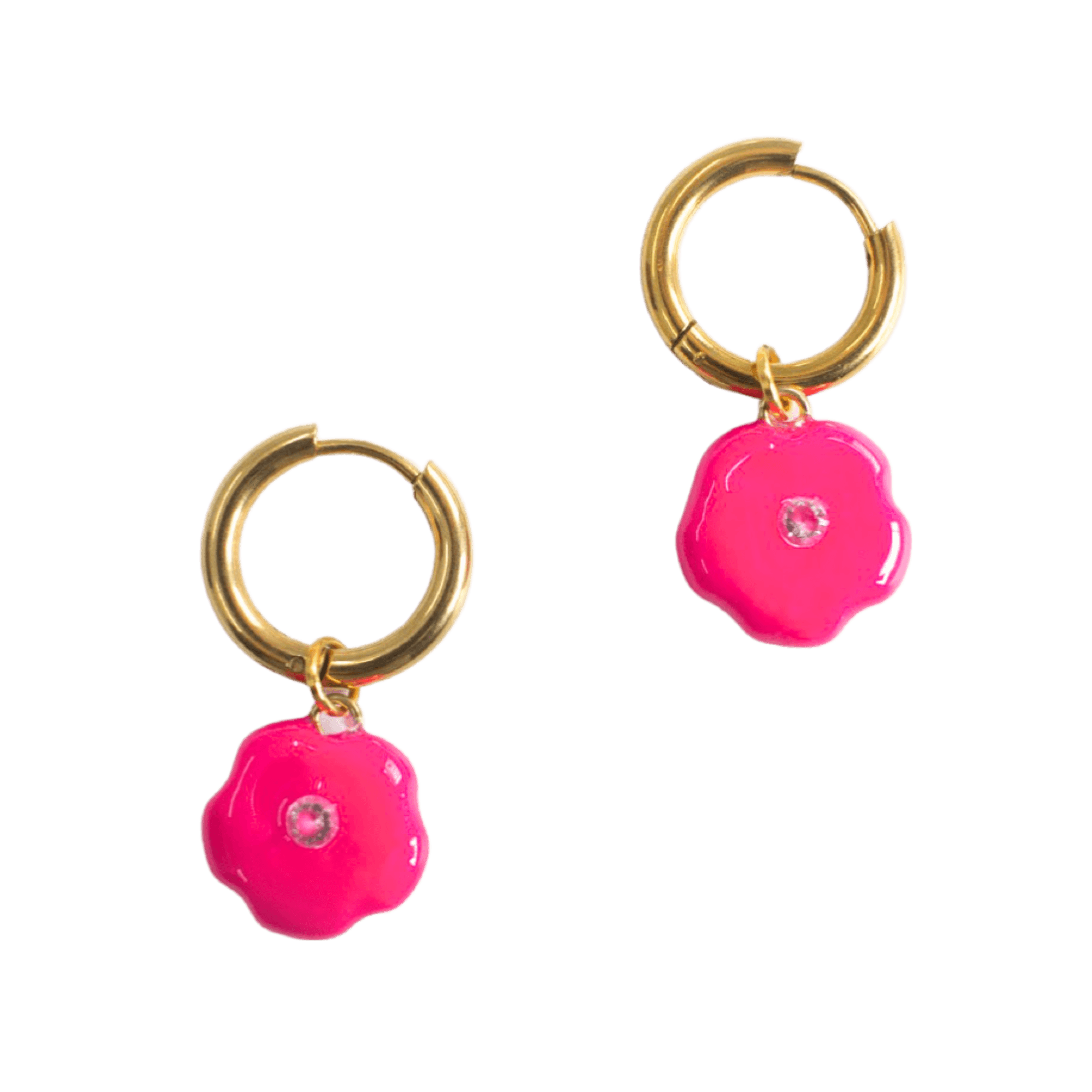Flower Pop Drop Earrings - Hot Pink