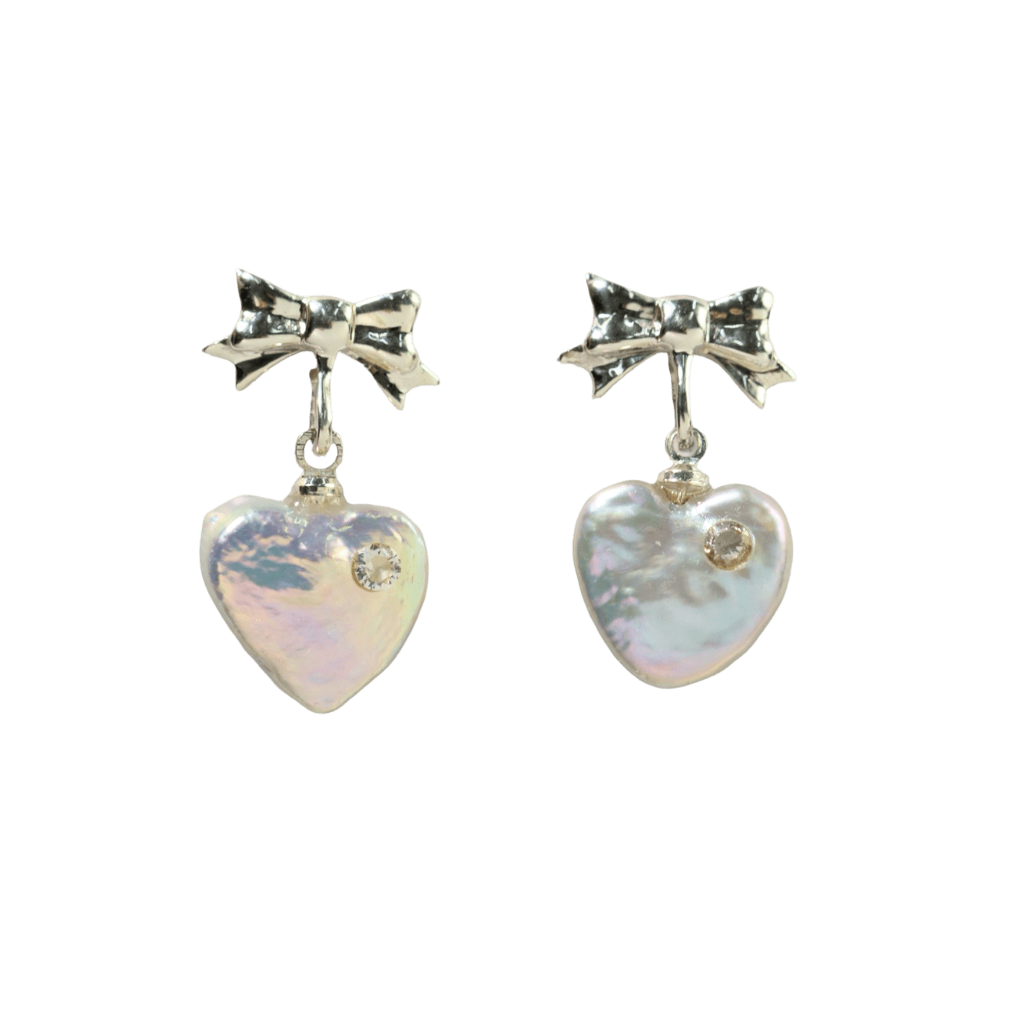 Ribbon & Love Earring - Silver