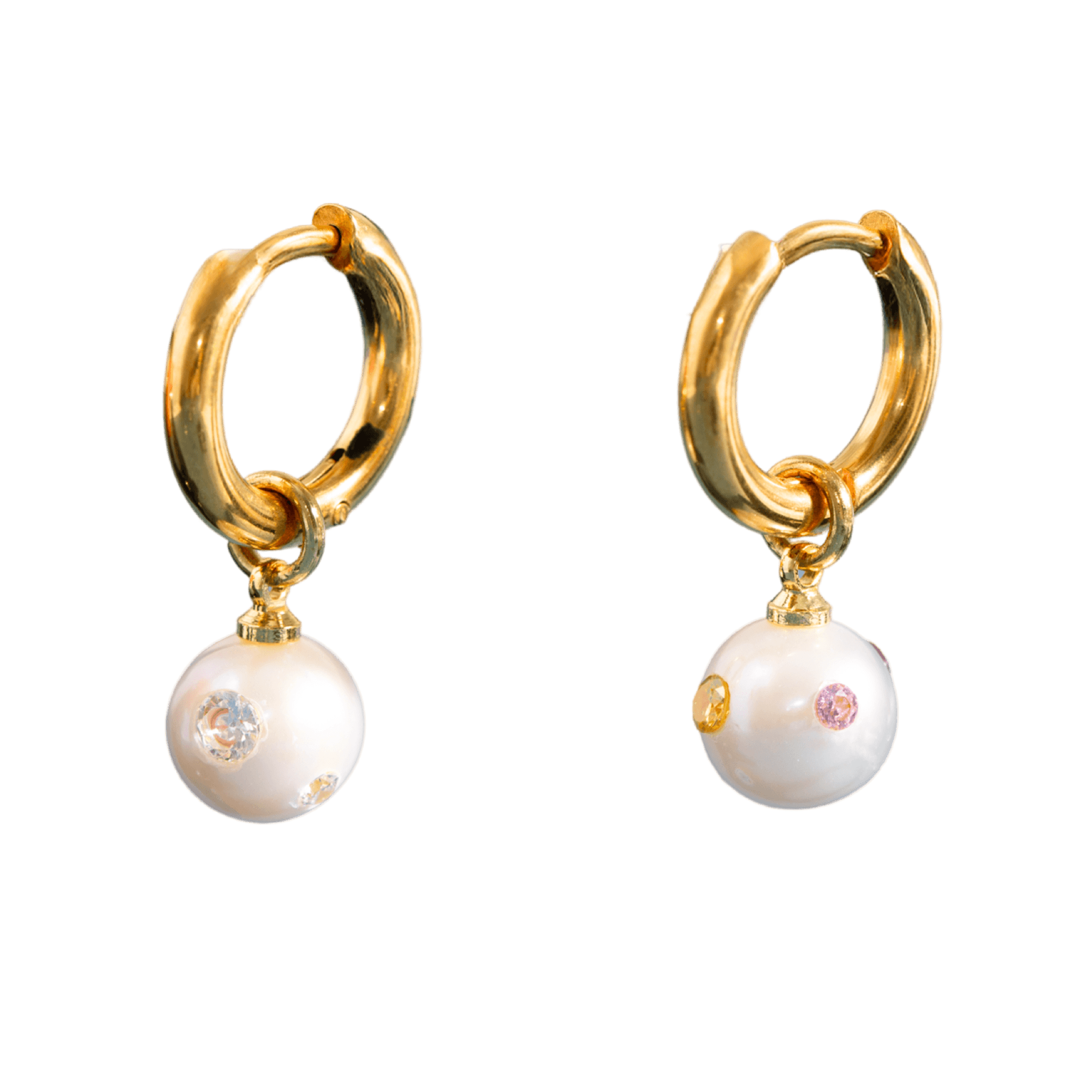 Snowball Pearl Hoop Earrings - Gold Ice Ball