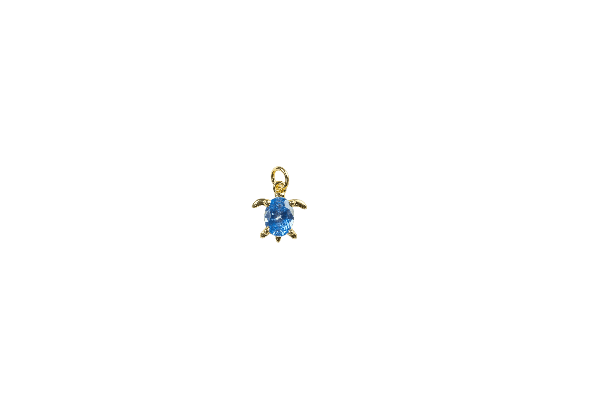 Gold Turtle Charm with Blue Gemstone