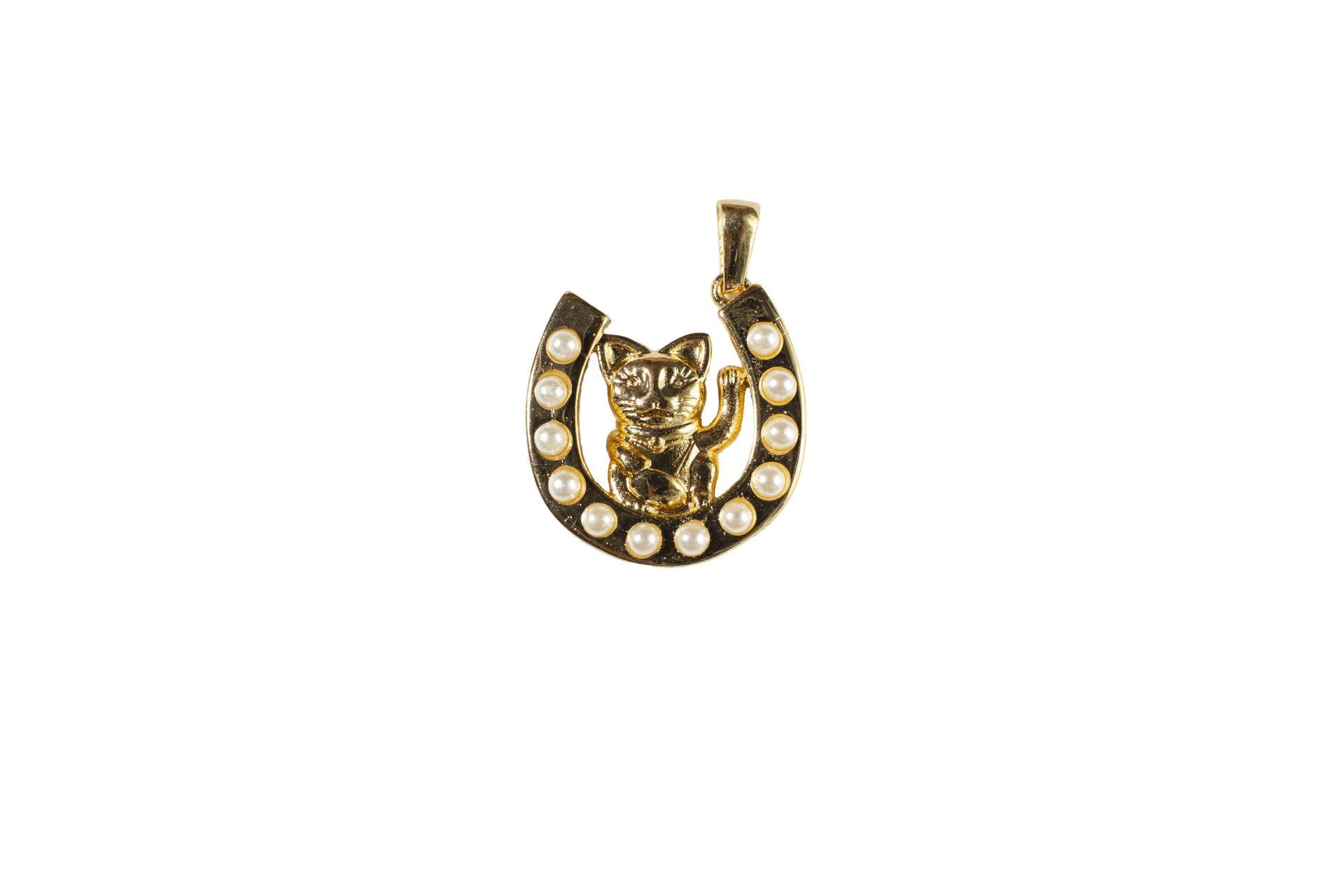 Lucky Cat Horseshoe Charm