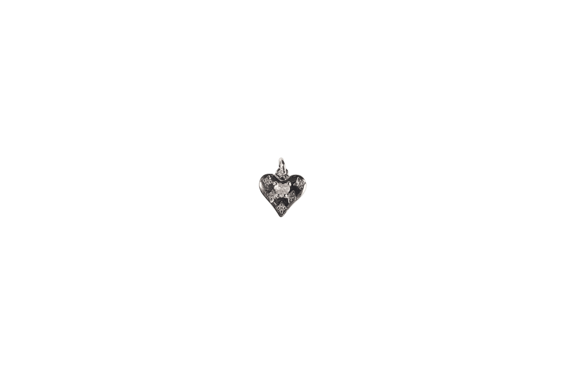 Silver Heart Charm with Rhinestones