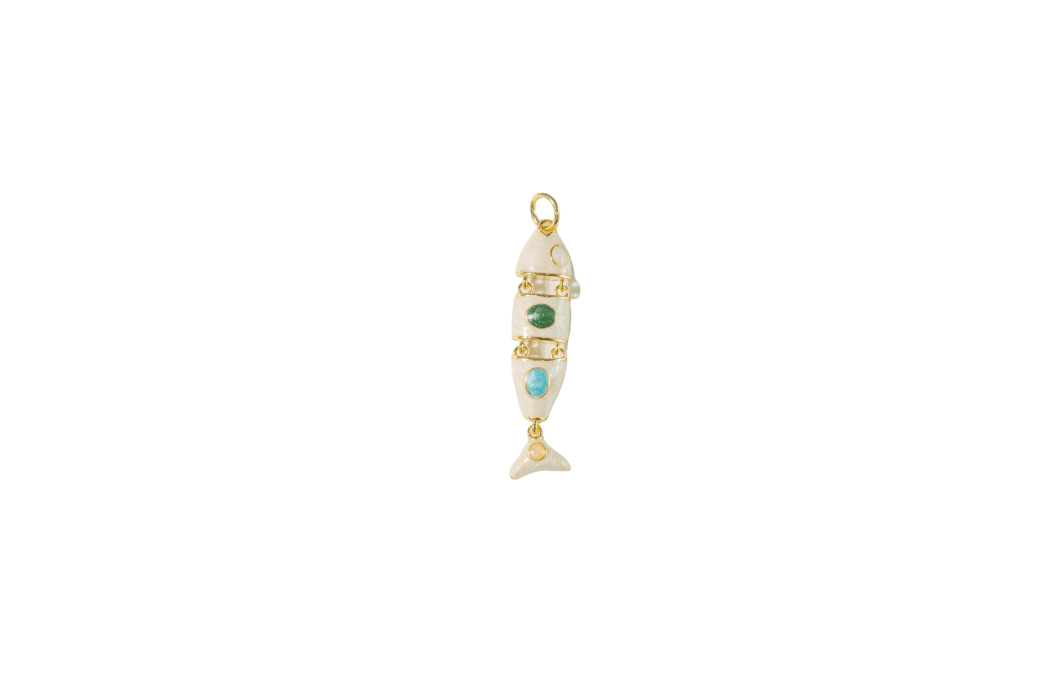 Gold Fish Charm with Stone Inlays