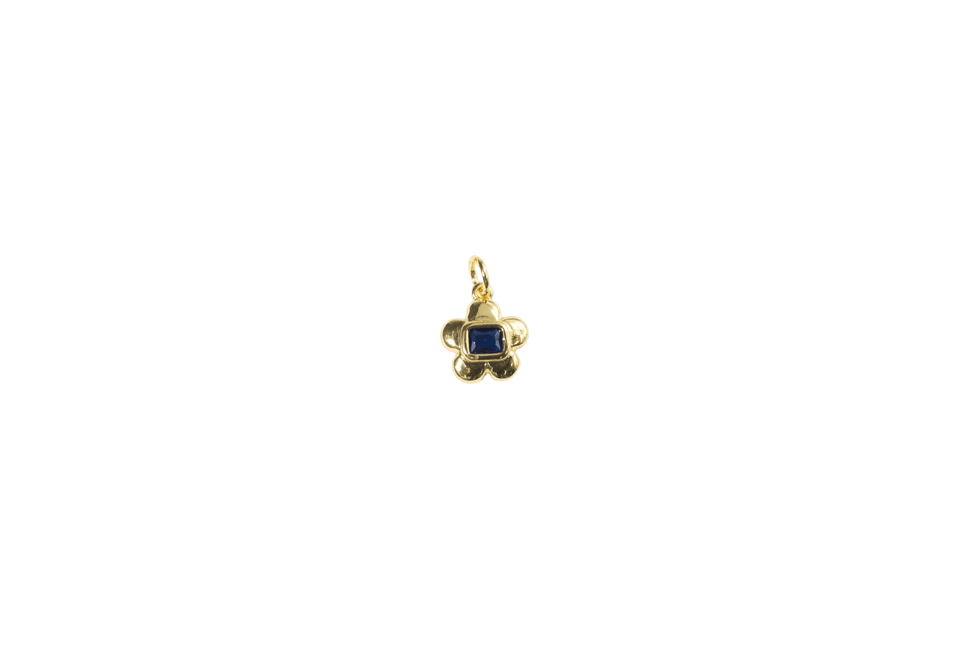 Gold Flower Charm with Blue Stone